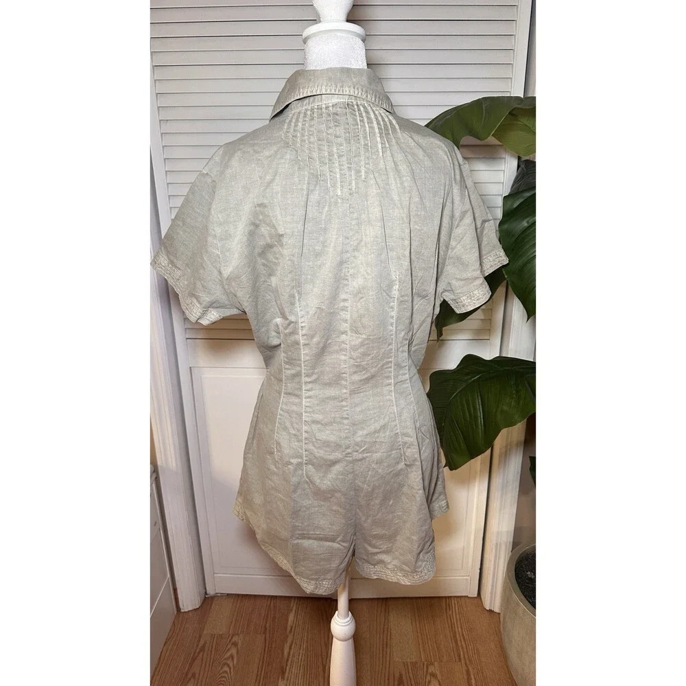 Free People Light Sage Button Front Shirt Romper Short Sleeve Tie Waist Size M - Picture 6 of 15